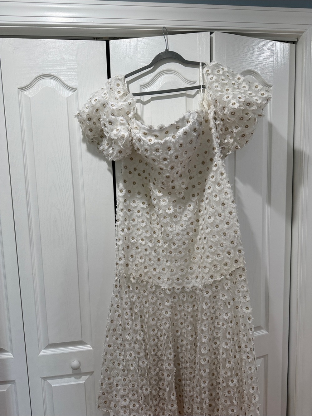 ASOS Cream Eyelet Puff-Sleeve Midi Dress